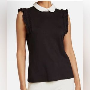 CeCe Black Blouse with Peter Pan Collar Top  New